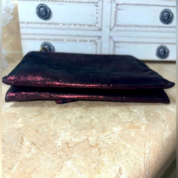 Anthropologie Women’s Leather Jackson Metallic Leather Wristlet, Maroon - Picture 11 of 15